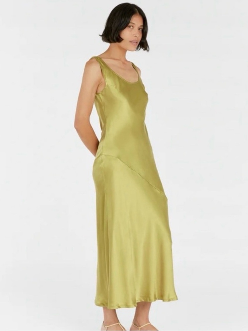 DISSH Olive Green Satin Midi Slip Dress - Picture 1 of 3